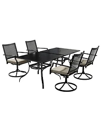 6-Piece Metal Outdoor Patio Dining Set with Square Table with 1.65 in. Umbrella Hole and Swivel Chairs