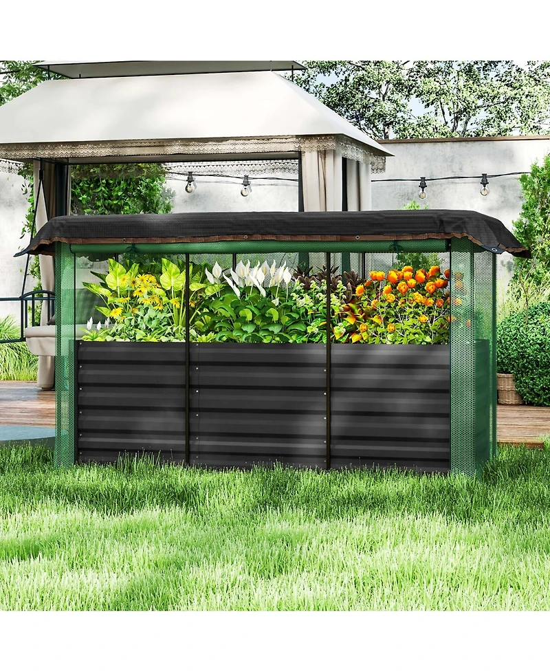 Outsunny Galvanized Raised Garden Bed with Crop Cage & Shade Cloth