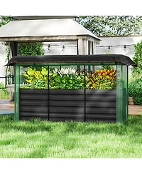 Outsunny Galvanized Raised Garden Bed with Crop Cage & Shade Cloth