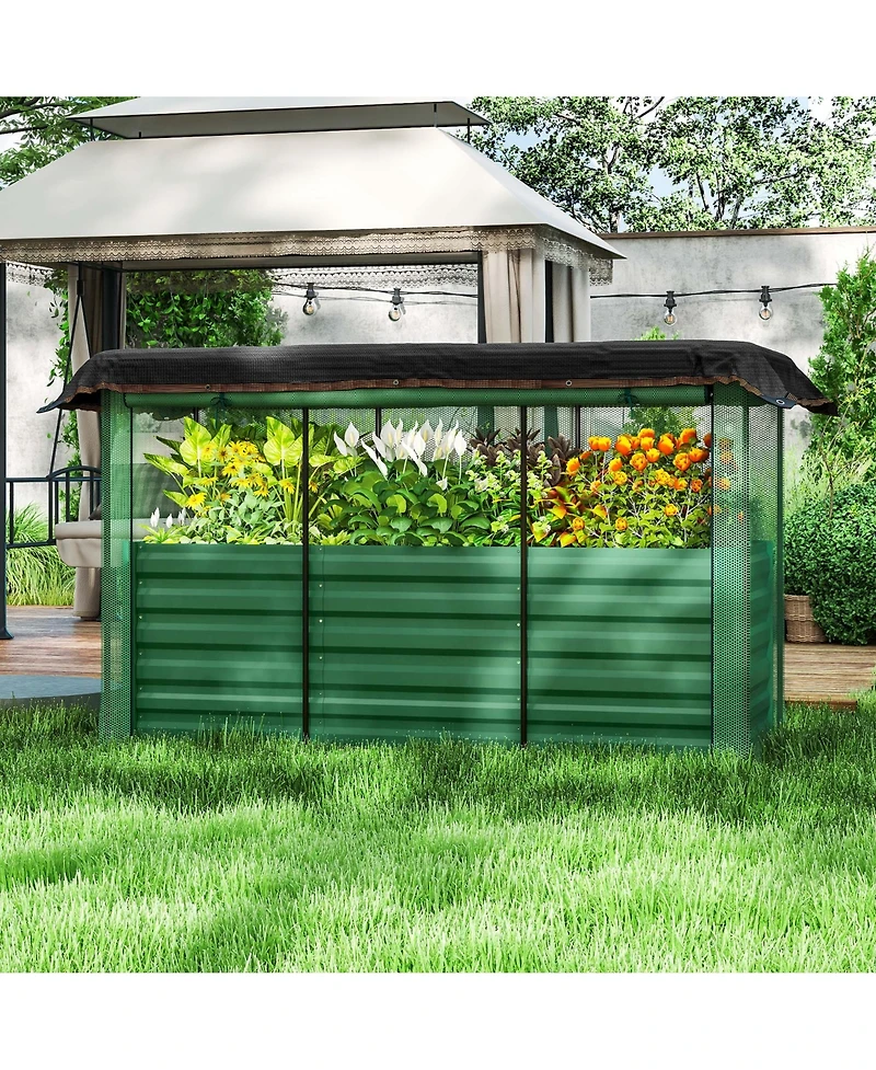 Outsunny Galvanized Raised Garden Bed with Crop Cage & Shade Cloth