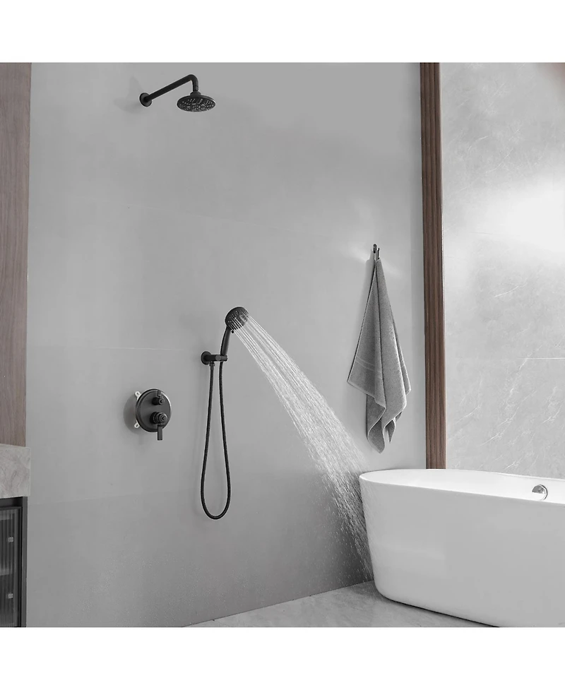 Single-Handle 1-Spray Round Rain Shower Faucet Combo Set with Dual Function Pressure Balance Valve in Matte Black