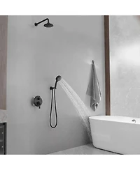 Single-Handle 1-Spray Round Rain Shower Faucet Combo Set with Dual Function Pressure Balance Valve in Matte Black