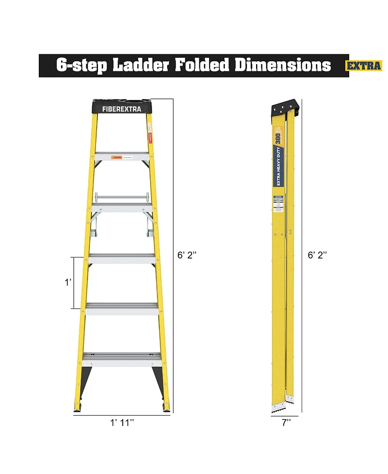Fiberglass Step Ladder 6-Step 300LBS Yellow
