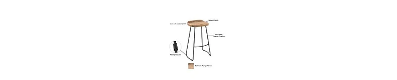 Industrial Barstool – Backless Mango Wood Seat with Metal Frame