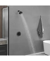 Single Handle 9-Spray Round Rain Shower Faucet 1.8 Gpm with Pressure Balance Valve in. Matte Black