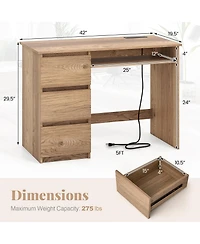 Computer Desk with Power Outlet Keyboard Tray and 3 Large Drawers