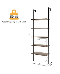 5-Tier Wood Look Ladder Shelf with Metal Frame for Home
