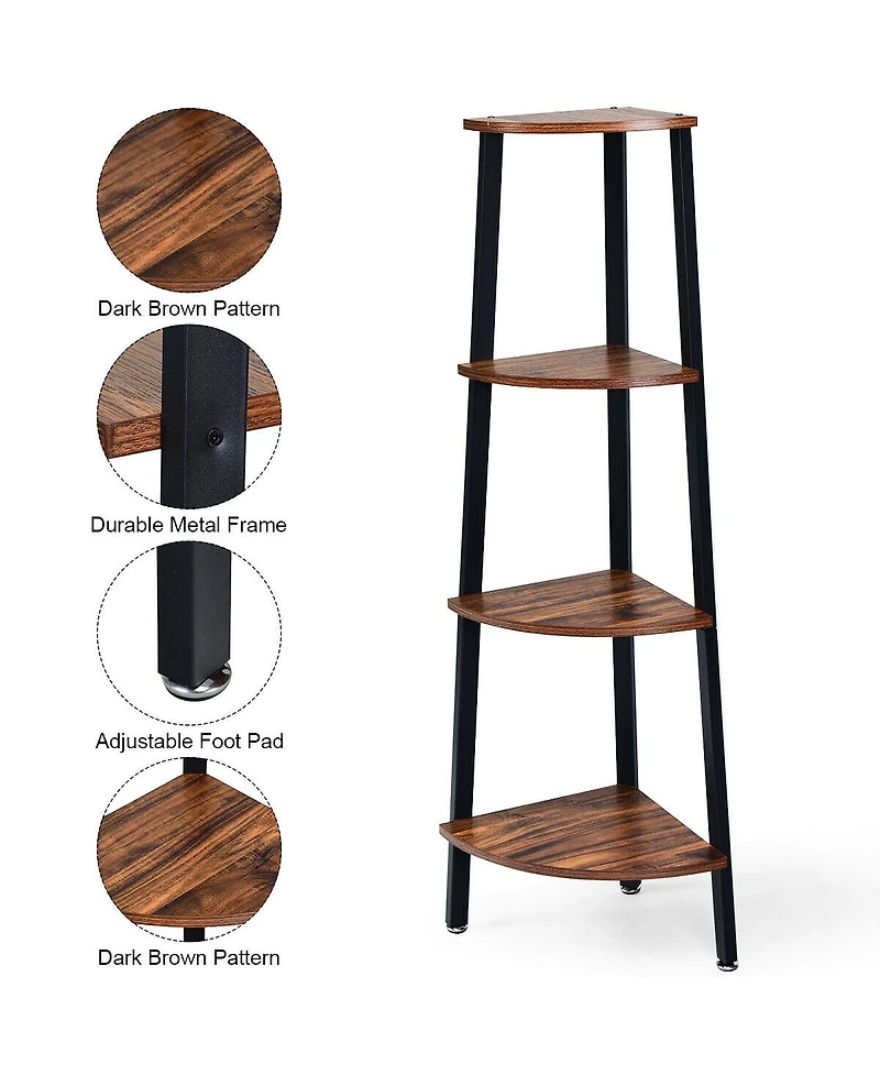 4-Tier Corner Shelf Metal Storage Rack Domestic Bookcase
