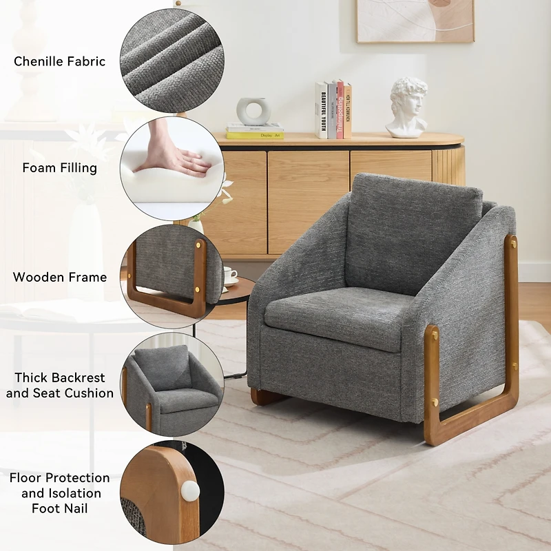 Streamdale Modern Chenille Armchair with Wooden Frame
