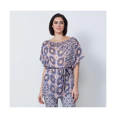 Etcetera Women's Tile Print Silk Blend Kimono Blouse Grenadines