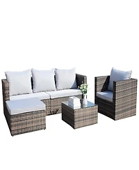 Streamdale 4-Pc Outdoor Rattan Sofa Set, Cushioned couch & coffee table (Gray)