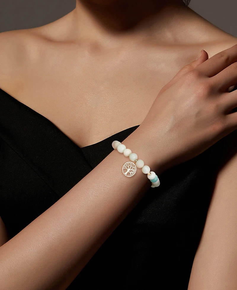 Unwritten Cubic Zirconia and Amazonite Stone Family Tree Stretch Bracelet