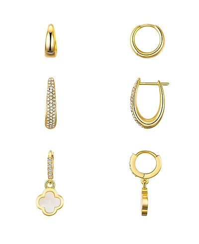 Unwritten Crystal and Mother of Pearl Hoop Earring Trio Set