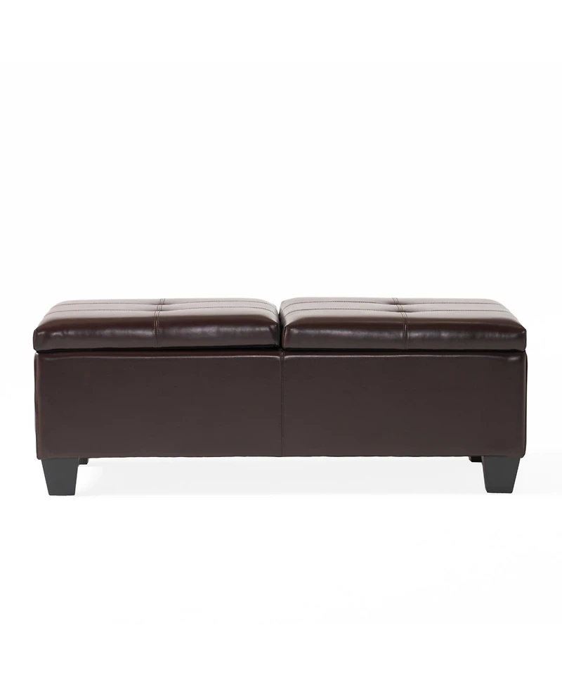Streamdale Tufted Leather Storage Ottoman - Dual Opening Tray Top