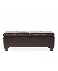Streamdale Tufted Leather Storage Ottoman - Dual Opening Tray Top