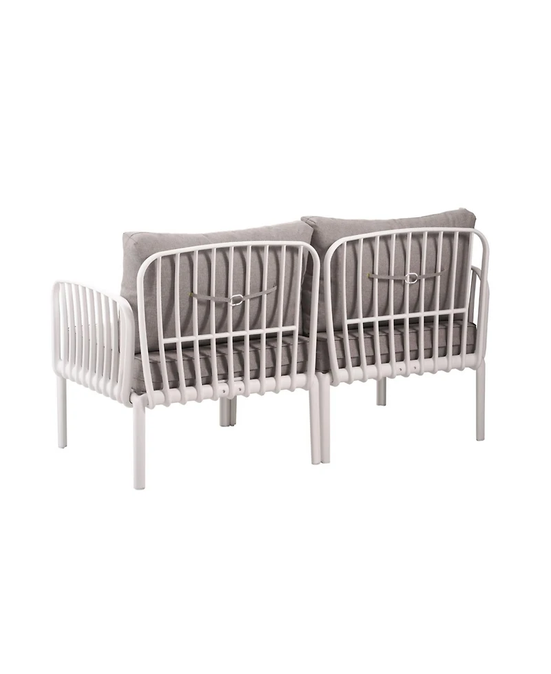 Streamdale 5-Piece Patio Set, Modern outdoor sectional with coffee table, cushions, white & gray
