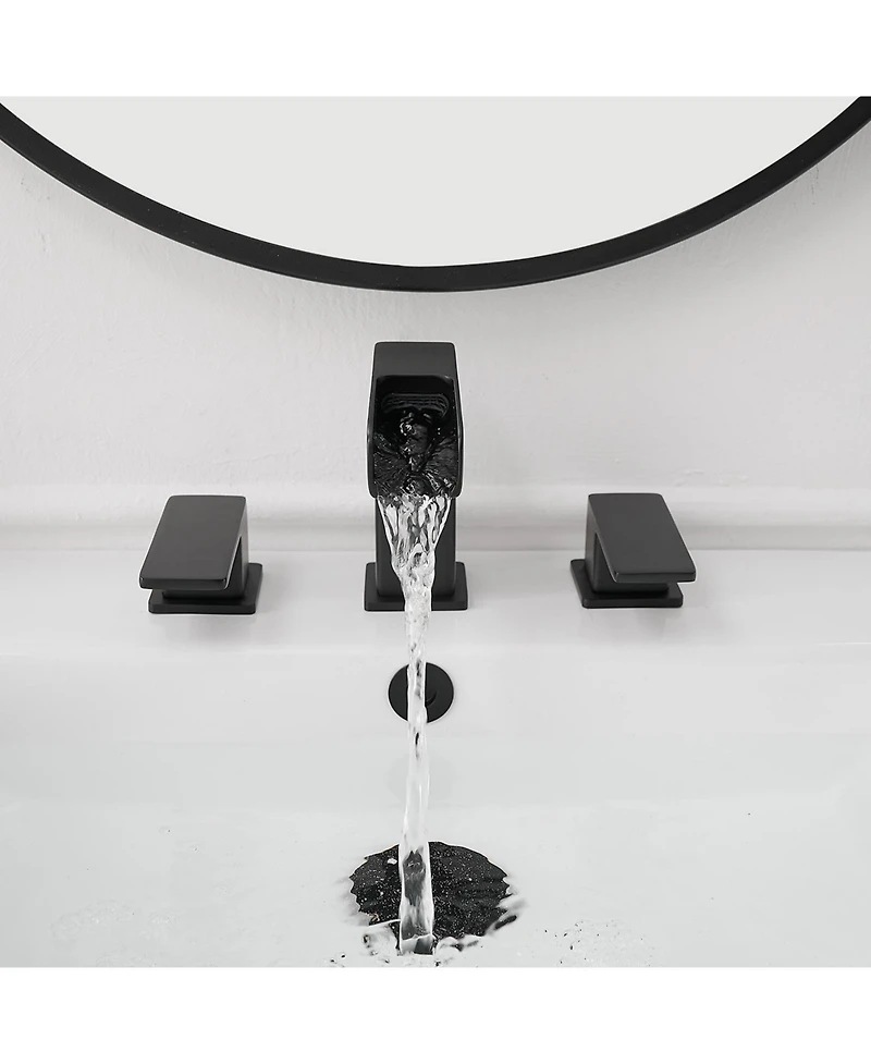 8 in. Widespread Double Handle Black Bathroom Faucet Set 3 Holes Vanity Sink With Metal Drain In Matte Black
