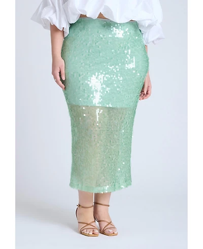 Eloquii Women's Semi Sheer Sequin Midi Skirt