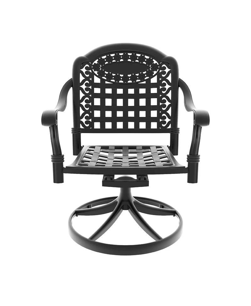 Streamdale 7-Pc Cast Aluminum Dining Set, 6 Swivel Chairs, 47" Round Table, Black Frame