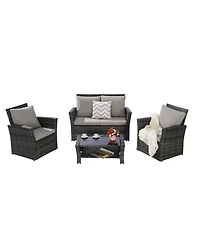 Streamdale 4-Piece Outdoor Patio Furniture Set, Rattan Chairs, Glass Table
