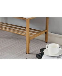 Streamdale Embroidered Fabric Upholstered Shoe Bench with Shelf and Metal Legs