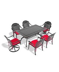 Streamdale 7-Piece Cast Aluminum Dining Set, 2 Swivel, 4 Chairs, Rectangular Table, Black Frame
