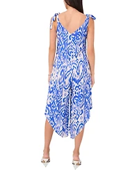 Vince Camuto Women's Printed V-Neck Sleeveless Tie-Shoulder Angled-Hem Jumpsuit