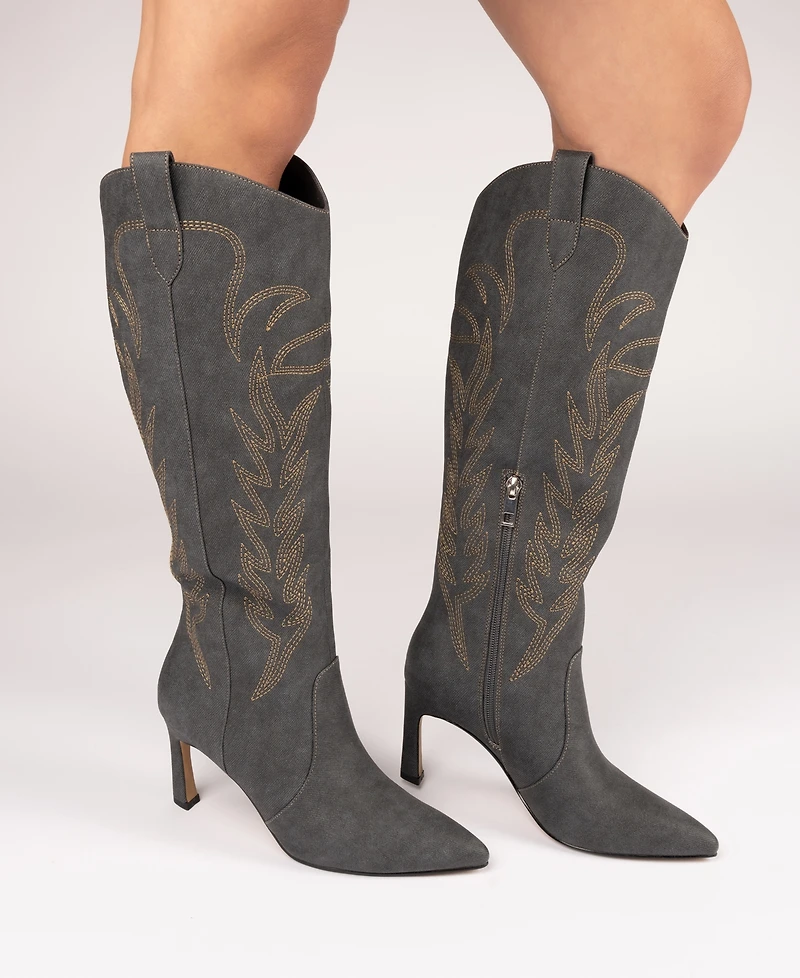 Journee Collection Women's Laramie Embroidery Detail Knee High Western Boots