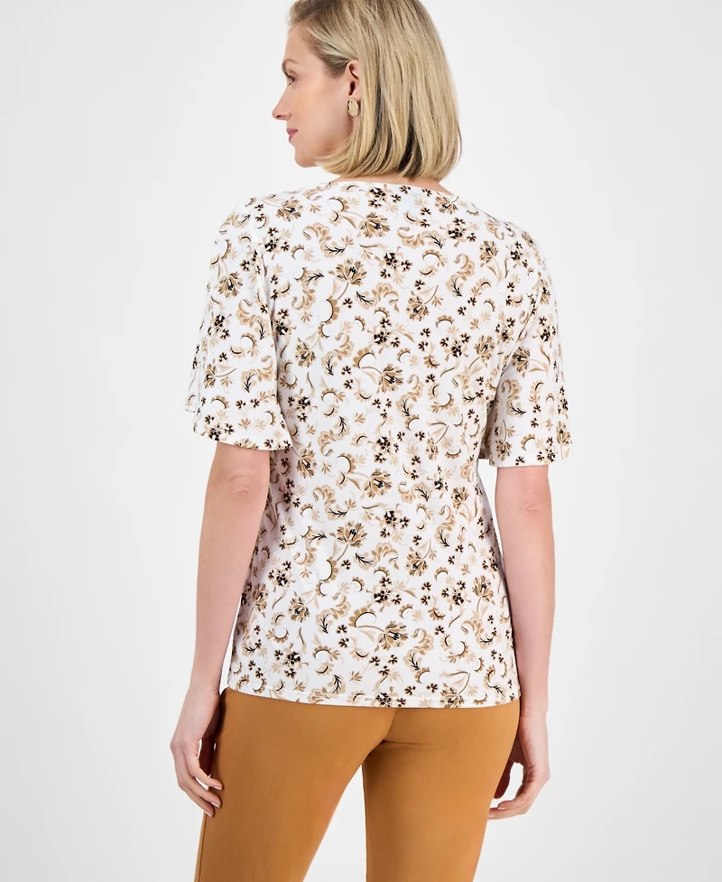 Jm Collection Petite Floral-Print Flutter-Sleeve Top, Exclusively at Macy's