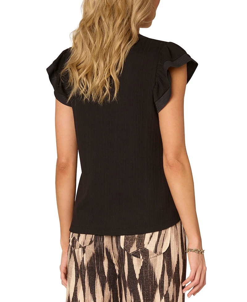 Democracy Women's Mixed-Media Flutter-Sleeve Top