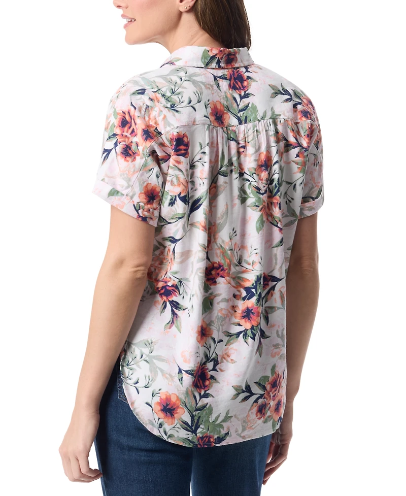 Gloria Vanderbilt Women's Daisy Printed Short-Sleeve Shirt
