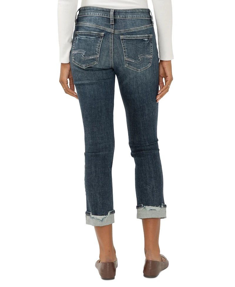 Silver Jeans Co. Women's Suki Mid Rise Curvy-Fit Straight-Leg Cropped
