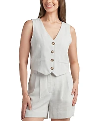 Bcx Juniors' Stripe Sleeveless V-Neck Vest