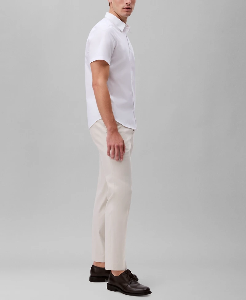 Calvin Klein Men's Slim Fit Short Sleeve Solid Stretch Button-Front Shirt