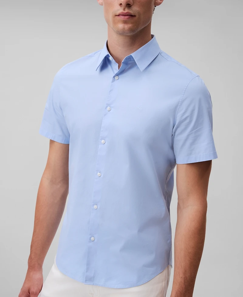 Calvin Klein Men's Slim Fit Short Sleeve Solid Stretch Button-Front Shirt