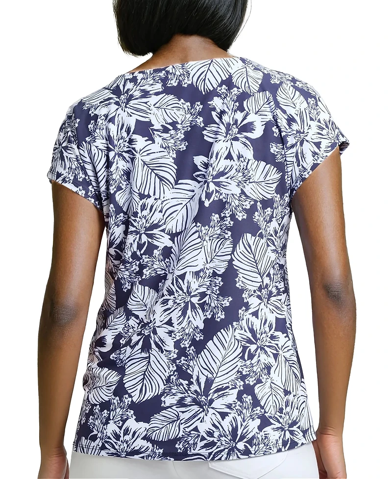 Jones New York Women's Leaf-Print Extended-Shoulder Top