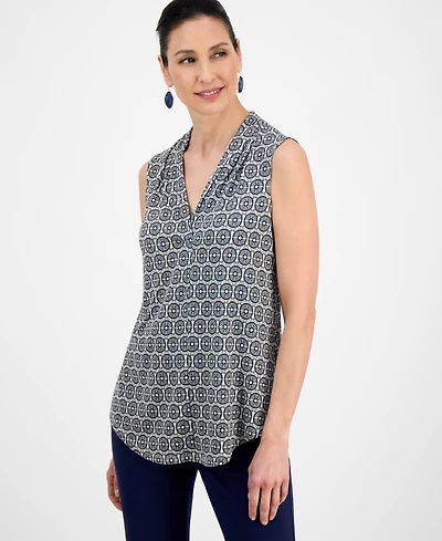 Jm Collection Women's Printed V-Neck Sleeveless Knit Blouse, Exclusively at Macy's