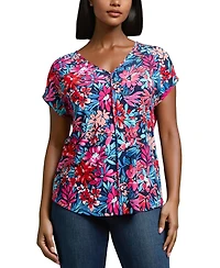 Jones New York Women's Garden Print V-Neck Jersey Top