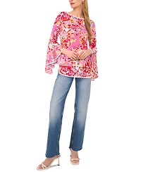 Sam & Jess Women's Printed Crewneck 3/4-Bell-Sleeve Blouse