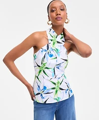 I.n.c. International Concepts Women's Cotton Printed Halterneck Top, Exclusively at Macy's