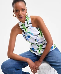 I.n.c. International Concepts Women's Cotton Printed Halterneck Top, Exclusively at Macy's