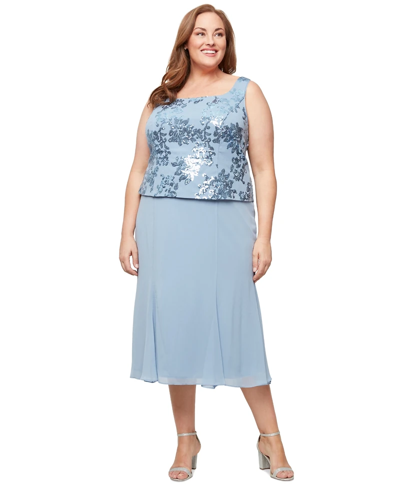 Alex Evenings Plus Size Sequinned Jacket & Tea-Length Dress