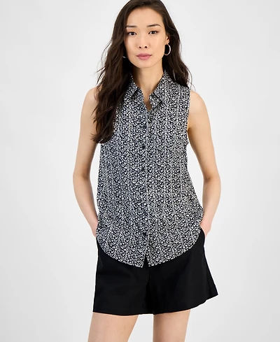 I.n.c. International Concepts Women's Printed Button-Down Sleeveless Blouse, Exclusively at Macy's