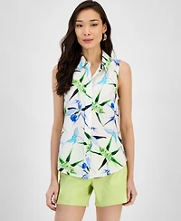 I.n.c. International Concepts Women's Printed Button-Down Sleeveless Blouse, Exclusively at Macy's