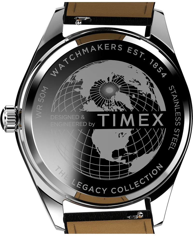 Timex Men's Analog Black Leather Strap Watch, 41mm