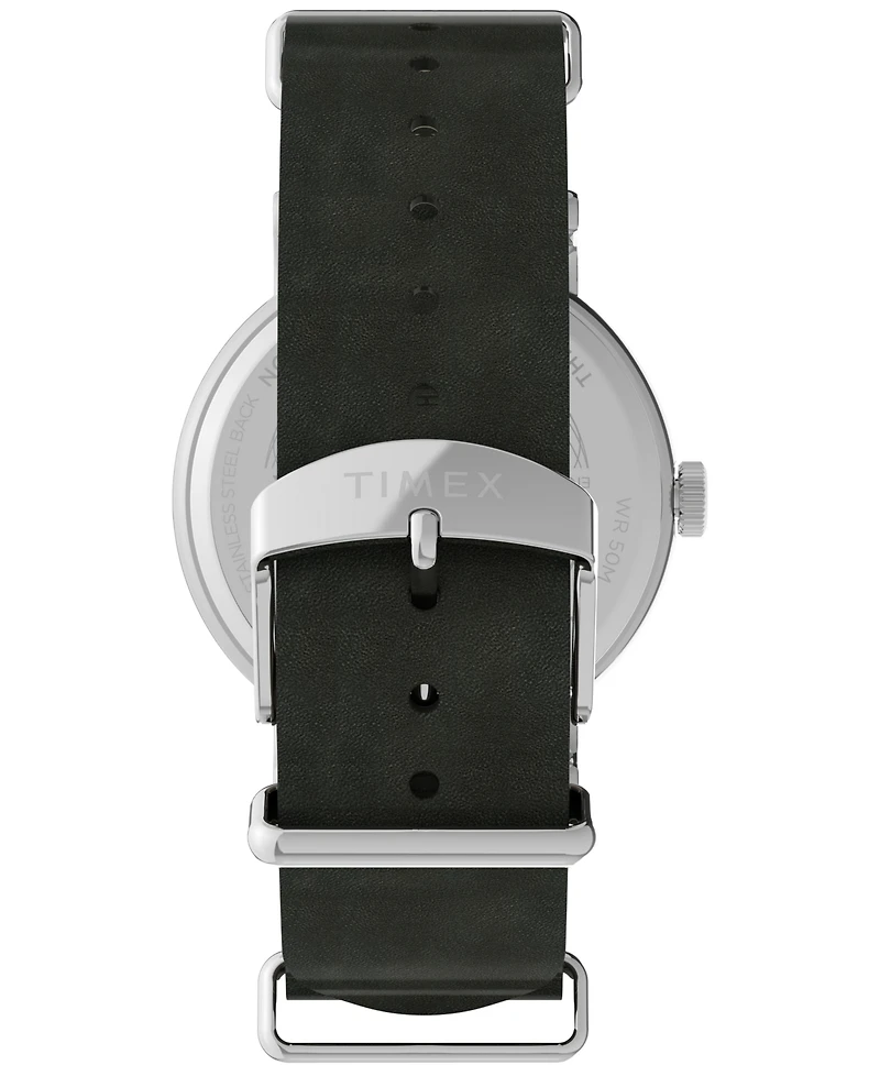 Timex Men's Analog Green Leather Strap Watch, 40mm