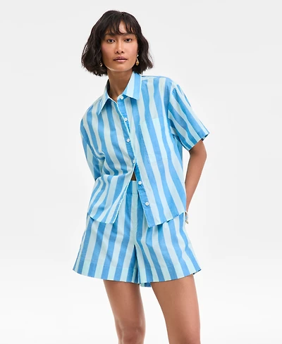 On 34th Women's Cotton Striped Short-Sleeve Shirt, Exclusively at Macy's