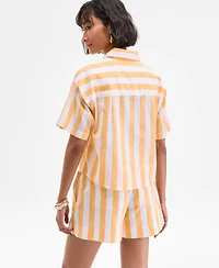 On 34th Women's Cotton Striped Short-Sleeve Shirt, Exclusively at Macy's
