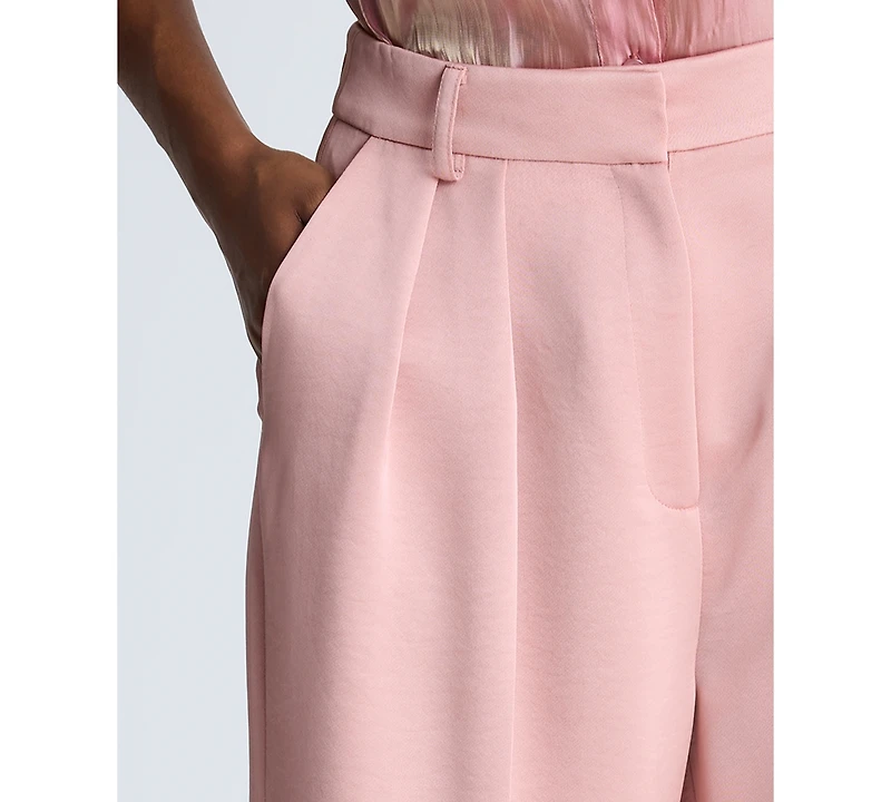 Kenneth Cole Women's Satin Twill Pleated Wide-Leg Pants