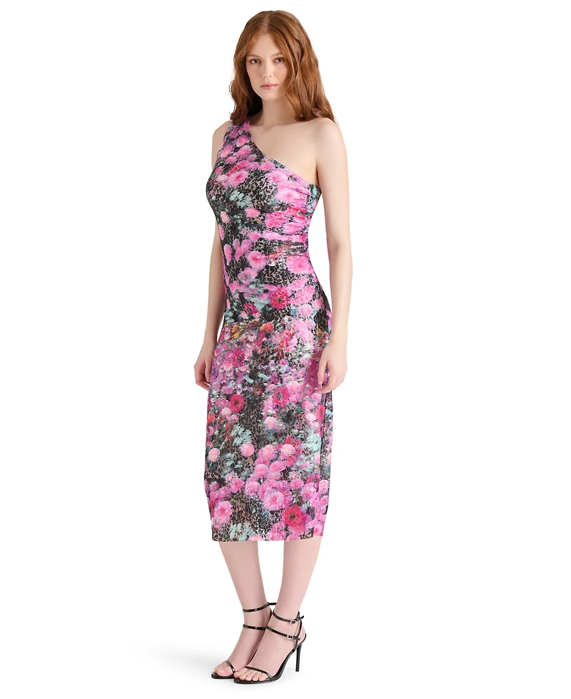 Steve Madden Women's Sacha Printed Lace One-Shoulder Sheath Dress